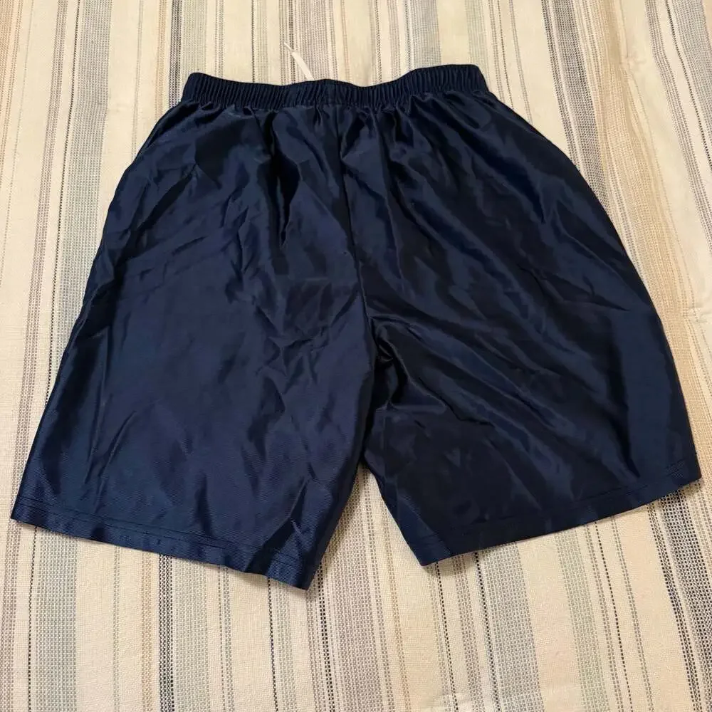 Vintage Y2K Nike Silver Tag Navy Blue Satin Basketball Shorts Swoosh Youth XL